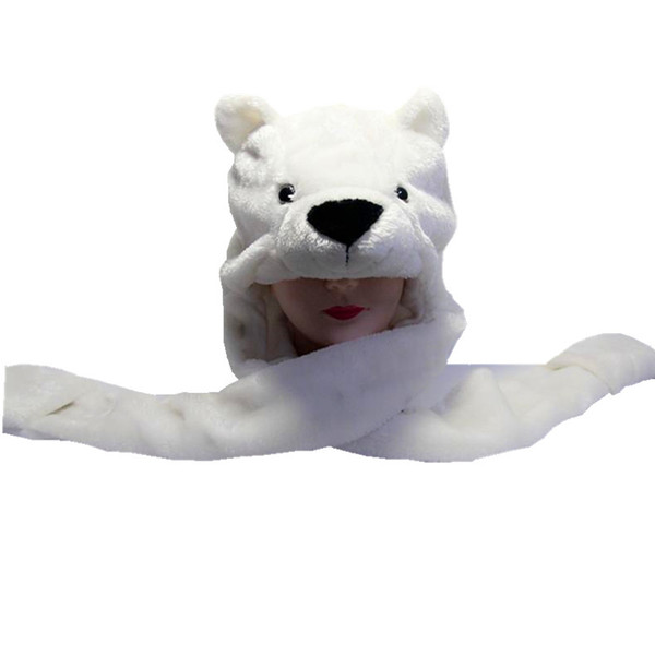 Polar Bear Cartoon Animal Plush Hat Children's Winter Warm Cap Combined Scarf and Glove Drop Accepted