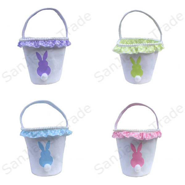 Canvas Easter Baskets Easter Rabbit Basket Bunny Egg Buckets Bags With Lacy Festive Supplies Gift Handbag Rabbit Tail Basket Tote Bag 4Color