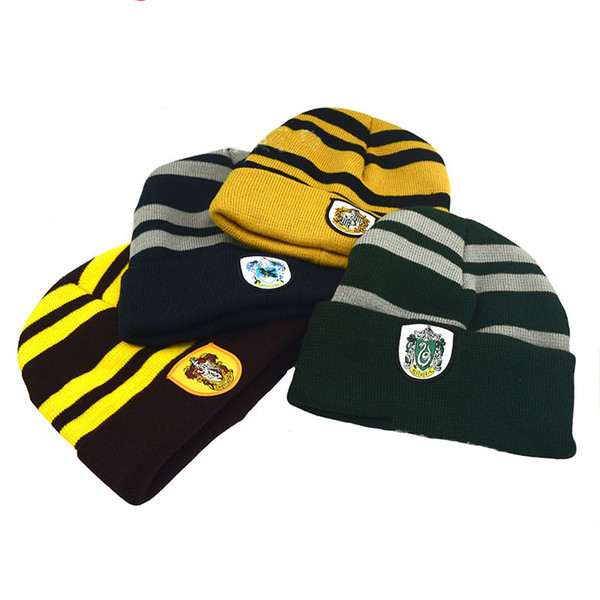 WOMEN Men Harry Potter College Beanie Winter Knit Hat Ravenclaw Gryffindor Slytherin Hufflepuff Skull Caps Cosplay Hats Striped Beanie Hot