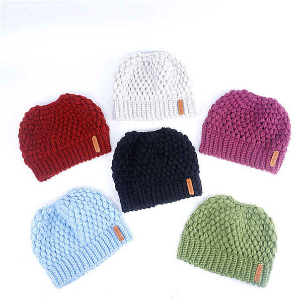 Women Knitted Hat Autumn Winter Warm Ladies Horsetail Caps Hollow Out Hats Beanie Girls Designer Fashion Ponytail Caps