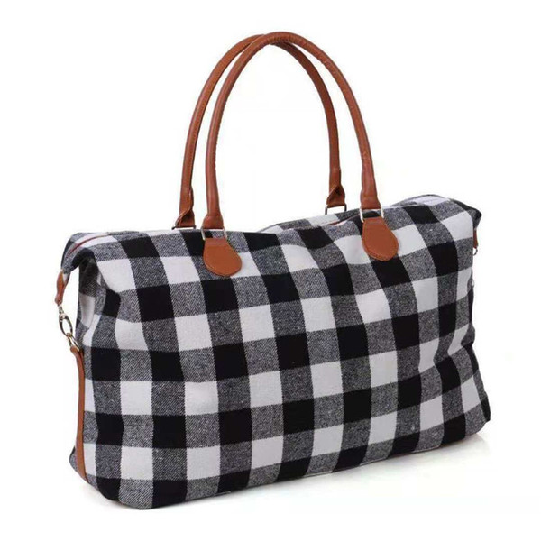 Fashion Plaid Duffel Bags Women Flannelette Plaid Weekender Bags Big Capacity Travel Sport Bag Exercise Luggages White Check Overnight Bags