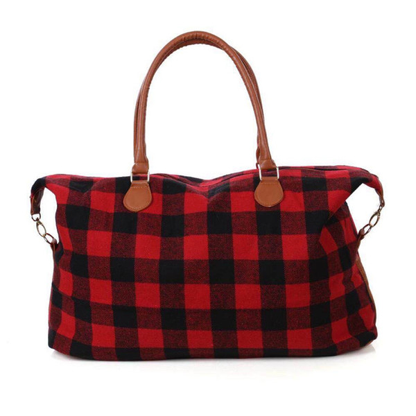 Plaid Duffel Bags Women Flannelette Plaid Weekender Bags Big Capacity Travel Sport Bag Exercise Luggages 2 Colors Red Buffalo Duffle Purse