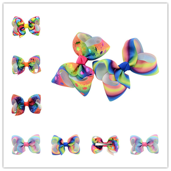 JoJo Bowknot Hairpin Hairclips Kids Girls Gradient Rainbow Bows Barrettes Dance Hair Bows Hairbands Hair Clips Accessories gifts A3141