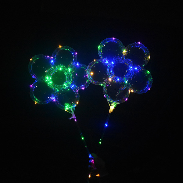 8000
18 inch LED Balloon plum Flower Shape Clear LED BOBO Balls Flash Color Sparkling 5 mode changing LED balloons with stick with handle