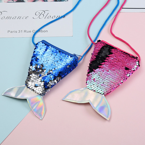 Women Girls Mermaid Tail Sequin Cion Purse Cute Crossbody Bags Sling Money Change Card Holder Wallet Purse Bag Pouch for Kids Gift New