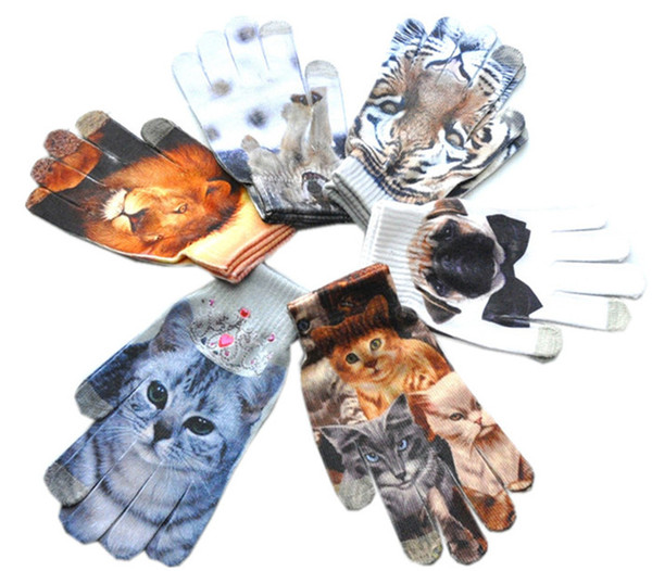 Touch Screen Gloves 3D Animal Digital Sublimation Print Mittens Capacitive Women Warm Outdoor Sports Gloves 12 Styles Knitted Halloween Gift