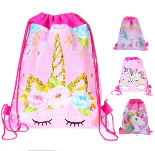 34*27cm Unicorn Printing Drawstring Backpack Girls Kids Cartoon Backpacks Theme Party Unicorn String Bags Candy Bags Animal Drawstring Bag