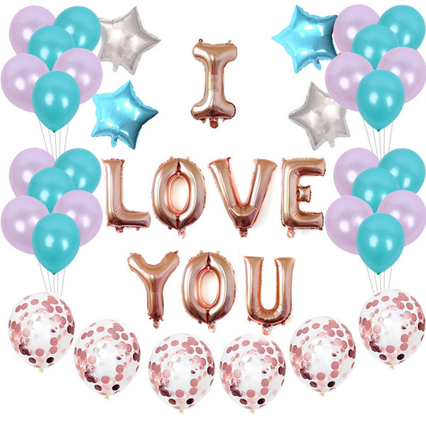 45pcs/set Valentines Day I Love U Air Balloon Happy Birthday Party House House DIY Decor Foil Confetti Balloons Wedding Festival Supply