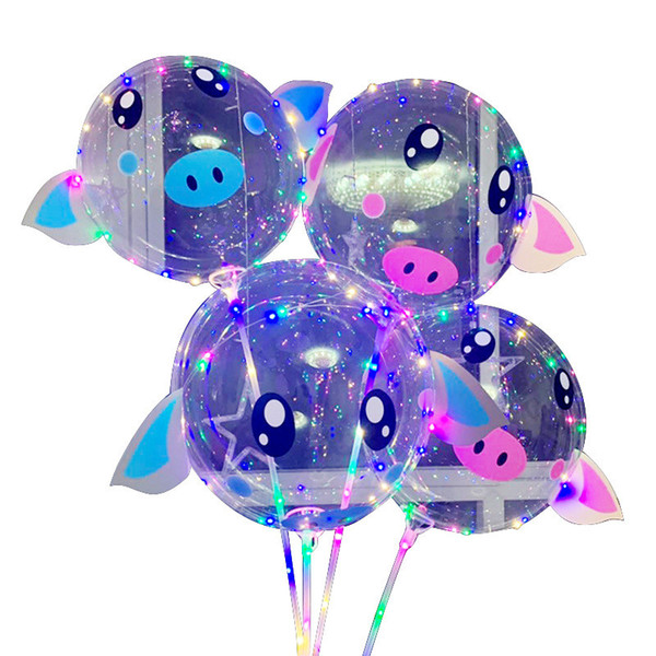 2019 Valentine's Day LED BOBO Balloon Cartoon Piggy Balloons with Handle Luminous Balloon pig Balls for Birthday Wedding Party Supplies DHL