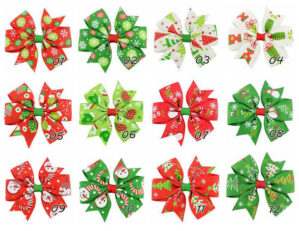 3 inch Baby Bow Hair Clips Christmas Grosgrain Ribbon Bows WITH Clip Snow Baby Girl Pinwheel Hairpins Xmas Hair Pin Accessories kids gift