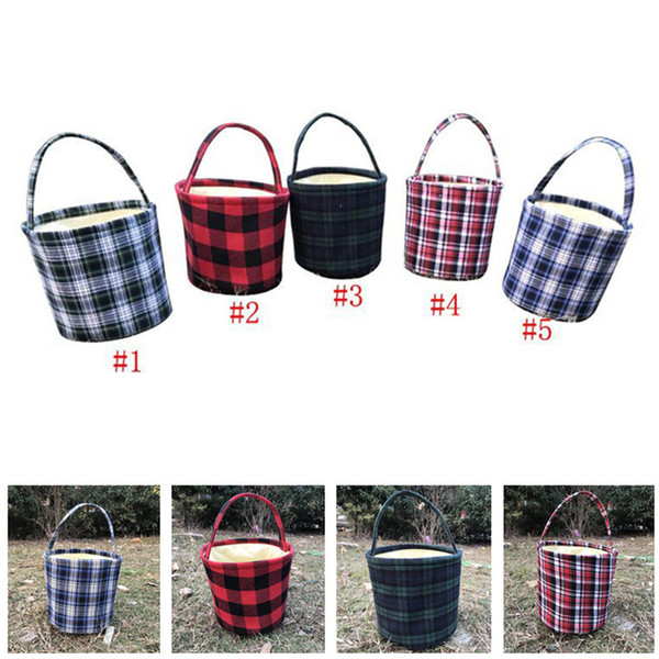 Plaid Easter Bucket Basket Cotton Rabbit Baskets Bag DIY Bunny Storage Bags Cute Easter Gift Handbags Rabbit Ears Put Easter Eggs Basket New