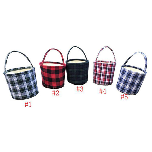 Plaid Easter Bucket Basket Cotton Rabbit Baskets Bag DIY Bunny Storage Bags Cute Easter Gift Handbags Rabbit Ears Put Easter Eggs Basket