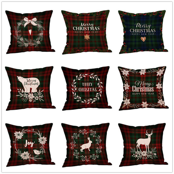 30 Styles Christmas Decorations Pillow Case Plaid Elk Bear Ptinted Throw Pillow Covers Line Sofa Cushion Cover Home Party Pillowcase 45*45cm