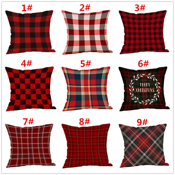 30 Styles Christmas Decorations Pillow Case Plaid Elk Bear Ptinted Throw Pillow Covers Cotton Linen Sofa Cushion Cover Home Party Pillowcase