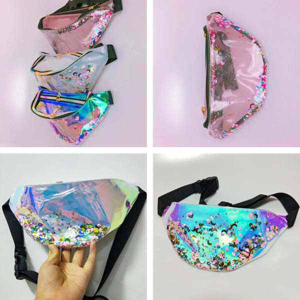 4 Colors Women Laser Clear Waistpack Quicksand Waist Fanny Bags Bling Bling Chest Bag Outdoor Translucent Beach Bag Fashion Storage Bag 