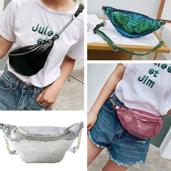 Mermaid Sequin Fanny Pack Cos Waist Bags Women girls Glitter Purse Wallet PU leather belt Beach Travel Bag HandBag Cosmetic Makeup Bag Tote