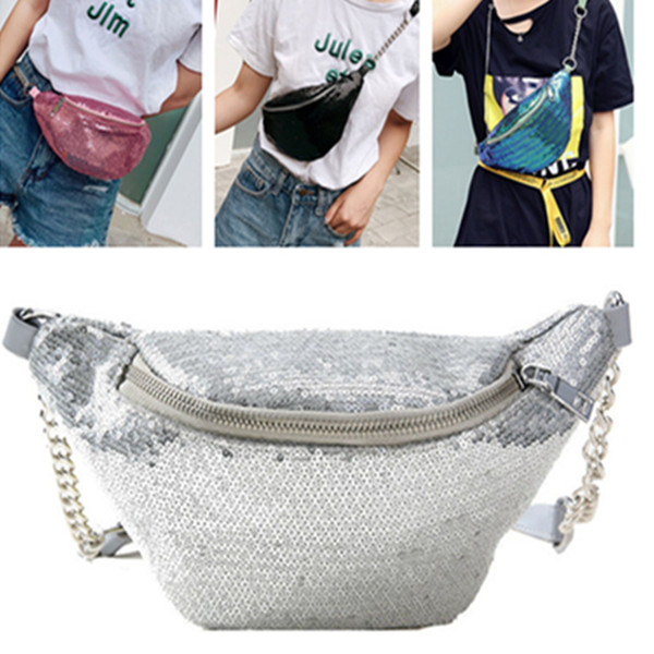 Sequins Fanny Pack Women Glitter Waist Bags Mermaid Sequin Glitter Purse Pocket Beach Travel HandBag Cosmetic Makeup Bag Belt Tote Storage