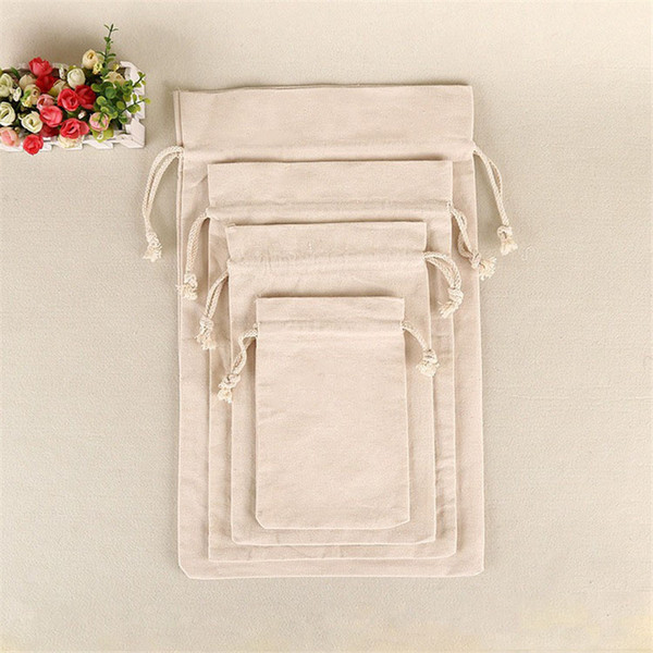 Blank Christmas Drawstring Storage Bag Cotton Canvas Stuff Sack for Small Things and Gifts Package For Santa Sacks 7 sizes Jewelry Bag hot