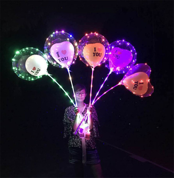 LED Bobo Balloons Clear i love u Heart Shape Flash Colors Lighting Balloons 20 inch Wedding Party Decorations christmas Holiday Supply