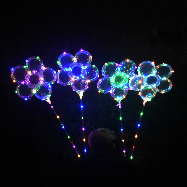 Plum Flower Shape LED Balloon With Stick Clear BOBO Balls Flash Colors Changing LED Bobo Balloons 18 inch with 3M Lights String decors xmas