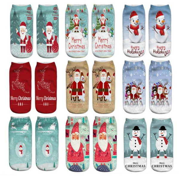 Christmas socks cute 3D Printed Santa Claus boat socks snowman merry christmas Reindeers short ankle Sock stockings children gifts hot sale