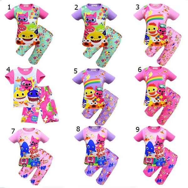 Baby Shark Cartoon Pajama Set 100-140cm Children Nightclothes Short Sleeve T-shirt + Shorts Two Piece Homewear Kids Sleepwear A41904