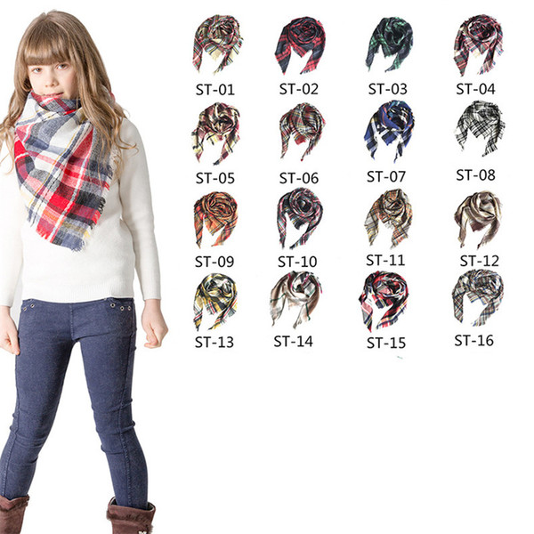 Kids Plaid Scarf Girls Children Fichus 16 Styles Winter Pashmina Warm Shawls Poncho Cashmere Tassel Scarves Child Triangle Scarf New