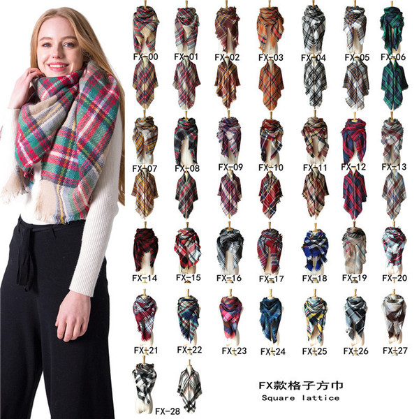 Women Plaid Scarves Tartan Tassel Scarf Plaid Wrap Oversized Check Shawl Winter Neckerchief Cashmere Acrylic Pashmina Lattice Blankets 