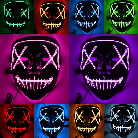 Halloween Creepy LED Light Masks 9 Colors Fluorescence Cool Party Masks PVC Skeleton Costume Accessories Free Shipping