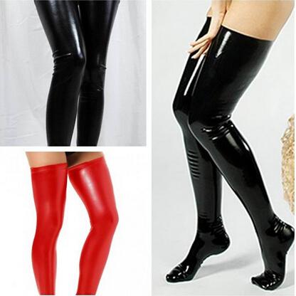 Leg Wear & Stockings Women Sexy Cludwear Black Latex Stockings Faux Leather Wet Look Vinyl Fetish Stocking S7796 slimming