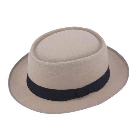 Wholesale-Vintage Hard Felt Wool Pork Pie Hat Flat Top Rocker Fedora Cap