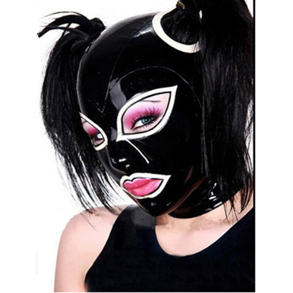 2018 extic Bodystocking Bodysuit Latex Mask And Hood Fetish Rubber Pull-through Holes For Hair Women Sexy Hoods Plus Size Hot Sale