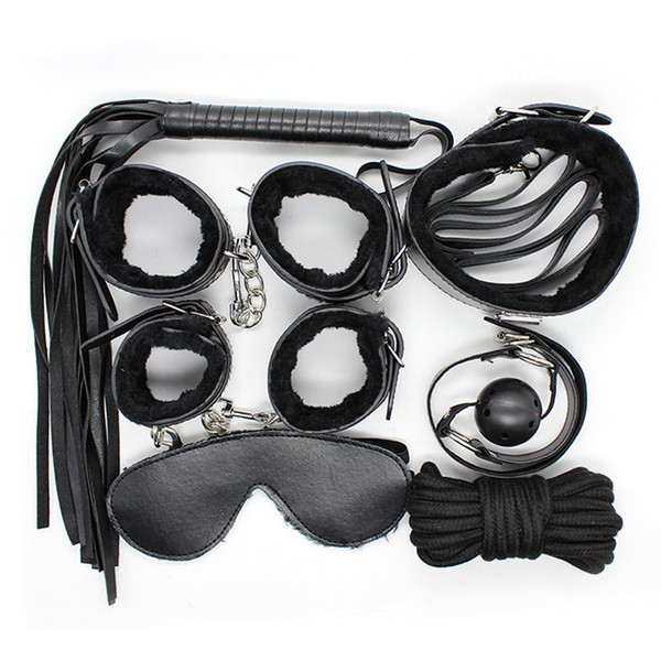 Sex Products Plush 7 Pieces Handcuffs Cuffs Whips Other Toys Adult Leather Plush Seven Sets