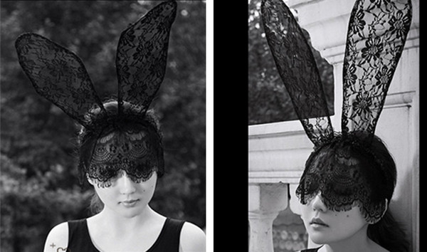 Rabbit Ears Headband Black Lace Veil Hair Accessories - Halloween Party Costume