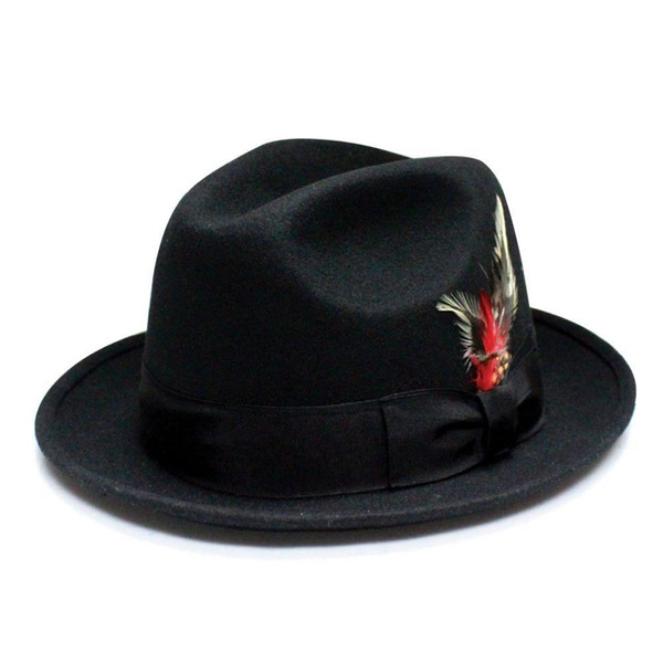 Wholesale-unisex 100% Wool felt hat Round Wide Brim Fedora trilby cap Ribbon Feather accent hats