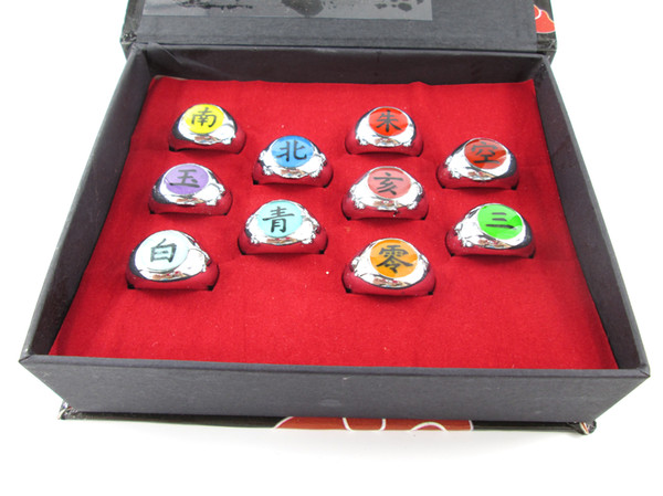 Free Shipping Naruto Cosplay Akatsuki Ninja Uchiha Itachi Deidara Hidan Ninja Accessories Ring 10 Piece/set party and Halloween