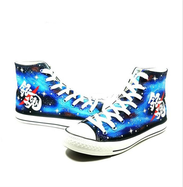 Malidaike Anime Japanese Anime Cartoon Shoes Luminous Gintama Cosplay Hand-painted Shoes High-linked Lace Flat School Students Shoes