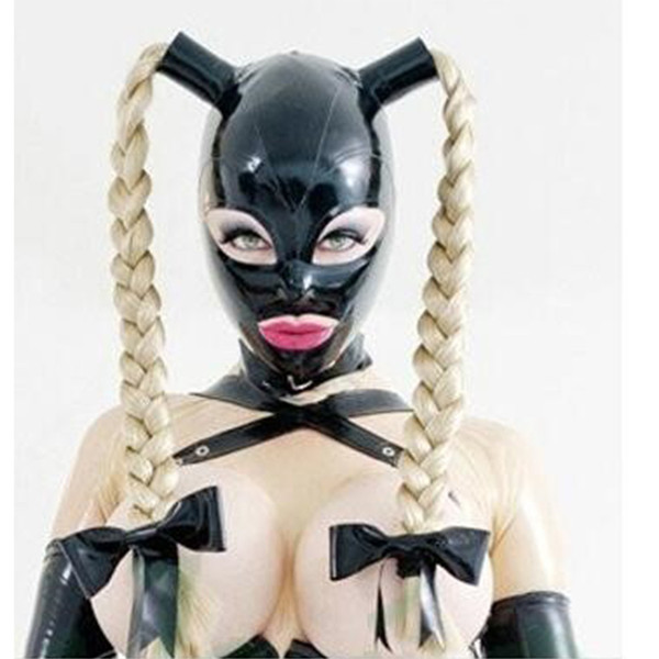 New hot sexy exotic women woman girl Latex Mask Twist braids female pigtail hoods Fetish cekc uniform headgear zentai