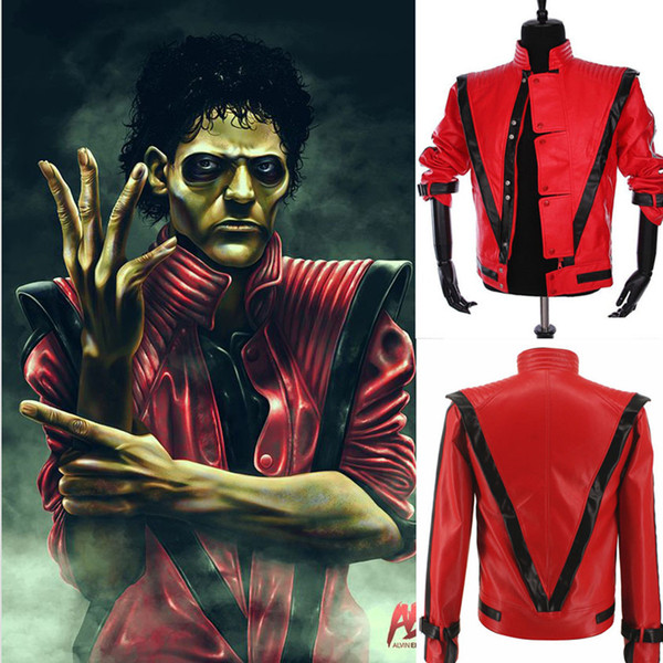 Performance wear Rare Classic MJ MICHAEL JACKSON Thriller Night Red Leather Jacket For Fans Best Halloween Costume Christmas Gift in 1980s