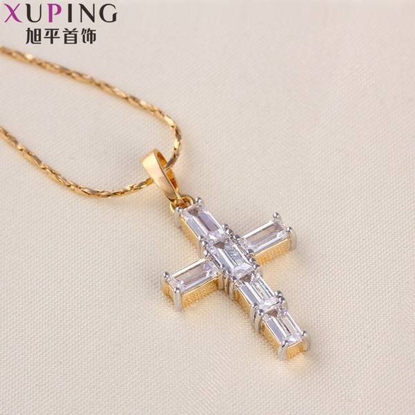 Wholesale Gold Plated Zircon European and American Fashion Cross Necklace Clavicle Christmas Gift