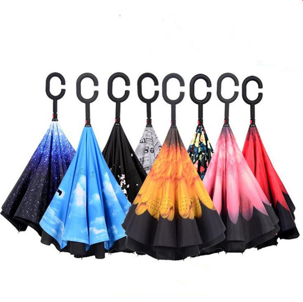 Windproof Reverse Umbrella Double Layer Inverted Folding Umbrellas With C Handle Inside Out Rain Protection Umbrella Reverse Sunshade A2206