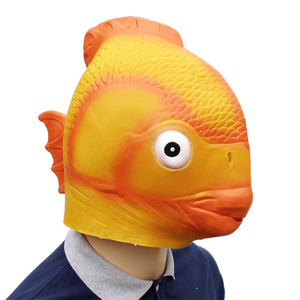 New Style Halloween Overhead Funny Cosplay Accessories Fancy Yellow Fish Mask Dress Up Latex Mask for Party