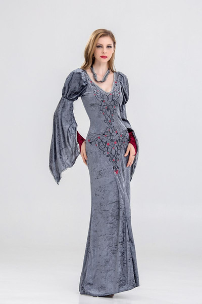 Halloween Costume Long Sleeves Court Queen Women Dress V Neck Witch Costume Accessories Holiday Supplies