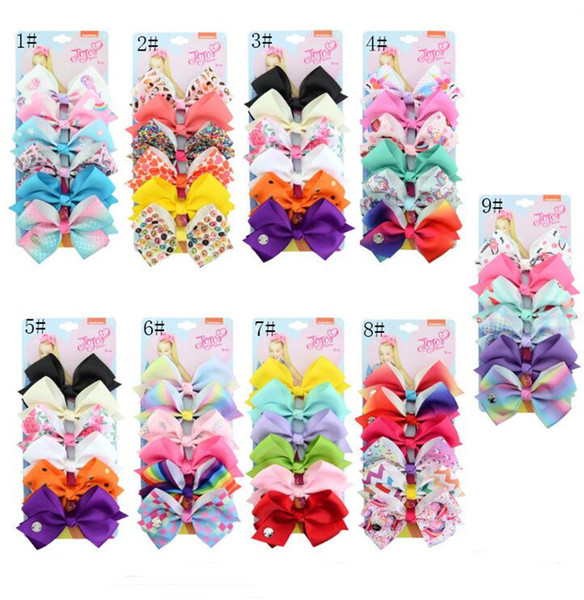 6pcs/lot Jojo Bows Hairpin for Baby Girls 5inch Swia Style Rainbow Unicorn Heart Print Hairpins Princess Bowknot Hair Clip Hair Accessory