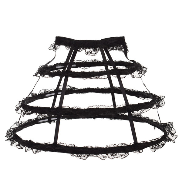 Women Ruffled Lace Crinoline Cage Petticoat Bustle Lolita Skirt Pannier Underskirt for Carnival Party White/Black