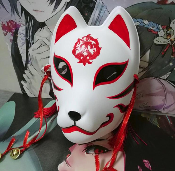 Full Face Hand-Painted Japan Fox Mask Kitsune Cosplay Masquerade Festival Christmas Wedding Props Party Mask