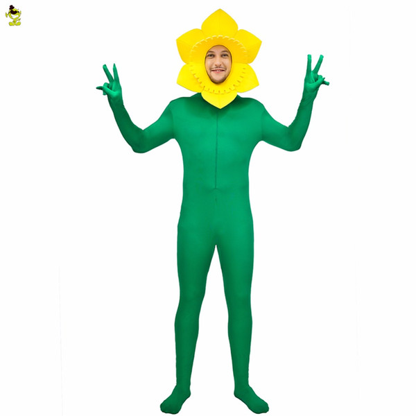 New Sunflower Costume Adult Men Fancy Dress With Yellow and Green Flower Costume Jumpsuit Funny Role Play For Carnival Party mascot