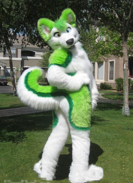 Hot new green husky fursuit Mascot Costume plush Adult Size Halloween XMAS party Costumes