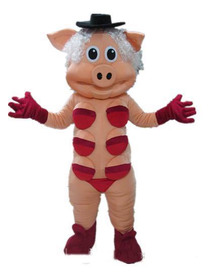 Discount factory sale Good vision and good Ventilation a pig mascot costume with black hat for adult to wear