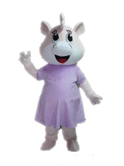 Discount factory sale a fat cattle mascot costume with purple dress for adult to wear